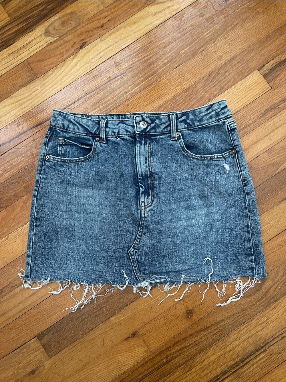 Wild Fable Washed Blue Denim Mini Skirt with Frayed Hem